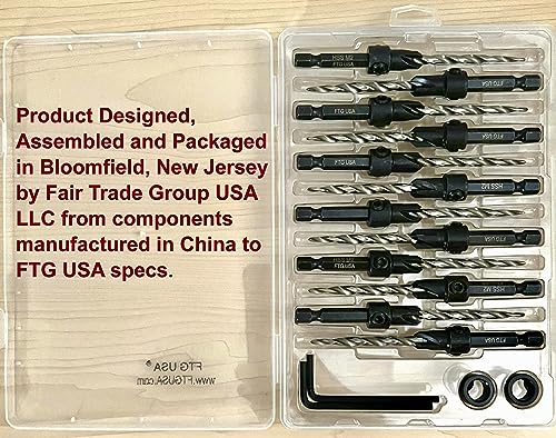 FTG USA 12 Pc #10 (3/16") Tapered Countersink Drill Bit Set with 2 Stops - size: #10, style: Same Sort 12 Pc