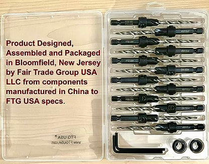 FTG USA 12 Pc #10 (3/16") Tapered Countersink Drill Bit Set with 2 Stops - size: #10, style: Same Sort 12 Pc
