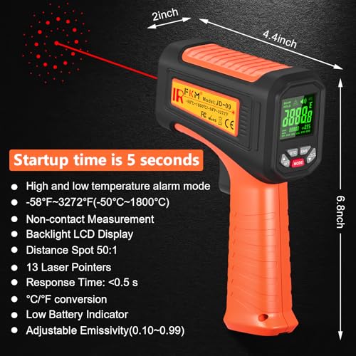 -58°F ~3272°F 50:1Ratio FKM Infrared Thermometer High Temperature Gun - color: Orange