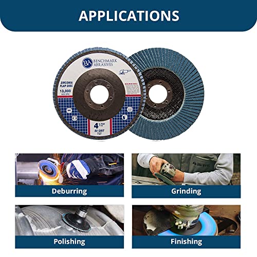 Benchmark Abrasives 4.5" x 7/8" Premium Zirconia T27 Flat Flap Discs 4 1/2 for Angle Grinder Sanding Discs, Finishing Grinding Wheels 4 1/2 Inch for Sanding Stock Rust Removal (100 Pack) - 80 Grit - style: 80 Grit | 100 Count