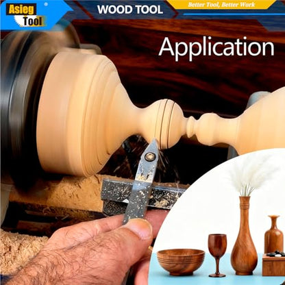 Carbide Tipped Lathe Chisel Wood Turning Tool Set Radius Detailer Tools Bar Blades Gouge Skew Spear 35°R with Ci4 Diamond Radius Carbide Insert Cutter for Wood Hobbyist or DIY or Carpenter