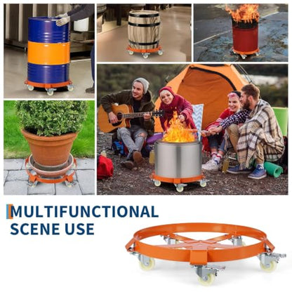 55 Gallon Heavy Duty Drum Dolly, 1250 lb Capacity Steel Barrel Cart, Reinforced Cross Braces, Swivel Casters with Brake, Non-Tipping Drum Handling Trolley for Warehouse and Industrial Use
