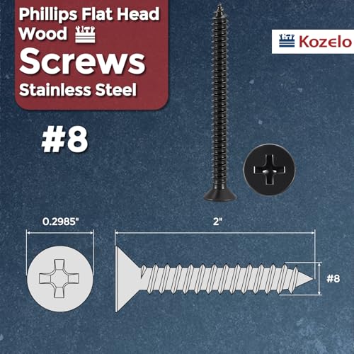 50pcs Phillips Wood Screws #8x2 304 Stainless Steel Black - color: Black, size: #8x2"