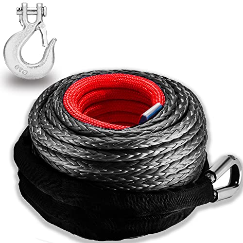 TYT 3/8" x 92 ft Synthetic Winch Rope with Hook, 27000LBS Synthentic Winch Cable Kit with Protective Sleeve for 4WD Off Road Vehicle Truck SUV Jeep - color: black, size: 3/8" x 92'