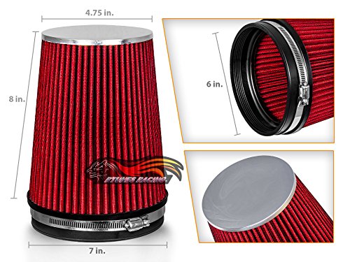 Rtunes Racing 6-Inch 152mm Truck Dry Cone Air Filter, Red, 8-Inch Tall - size: Truck 6"