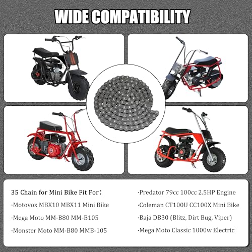 YOXUFA #35 Chain for Mini Bike Coleman CT100U CC100X Baja Doodle Bug DB30 Motovox MBX10 MBX11 Mega Moto MM-B80 105cc Predator 79cc 97cc 100cc Engine Powersports Parts with Chain Breaker - 140 Links - size: 140 Links + chain breaker