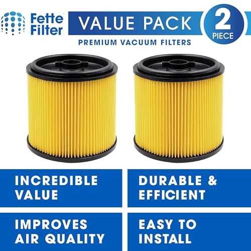 Fette Filter - VCFS Cartridge Filter Replacement Compatible with Vacmaster Filter VCFS, Vacmaster 5-16 Gallon Wet/Dry Vacs, VBV1210 filter. Also fit HART most Shop-Vac 5-20 Gal Vacs - Pack of 2
