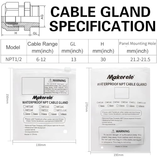 MAKERELE 1/2 NPT Nylon Cable Gland Strain Relief Connector Waterproof IP68 - color: Grey, size: 1/2" 20pcs BAG