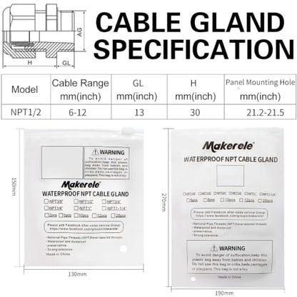 MAKERELE 1/2 NPT Nylon Cable Gland Strain Relief Connector Waterproof IP68 - color: Grey, size: 1/2" 20pcs BAG