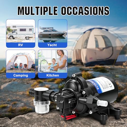 ECO-WORTHY RV Fresh Water Pump 12V DC 3.5GPM 45PSI with Pressure Switch, 12Volt Self Priming Water Pressure Diaphragm Pump On demand for RV Yacht Camper Sprayer Food Truck Black - color: Black 4