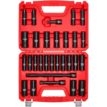 VEVOR 1/2" Drive Impact Socket Set, 29-Piece Deep Sockets - size: 1/2" 29PCS