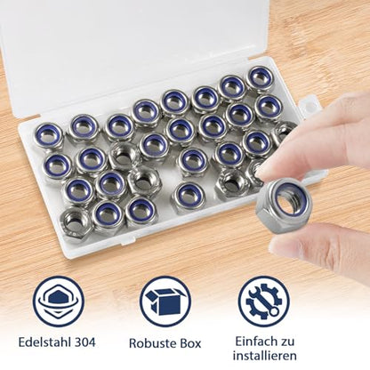 M10-1.5 Lock Nut, 30Pcs Stainless Steel Nylock Insert Locking Nut - size: M10-1.5, 30 Pack