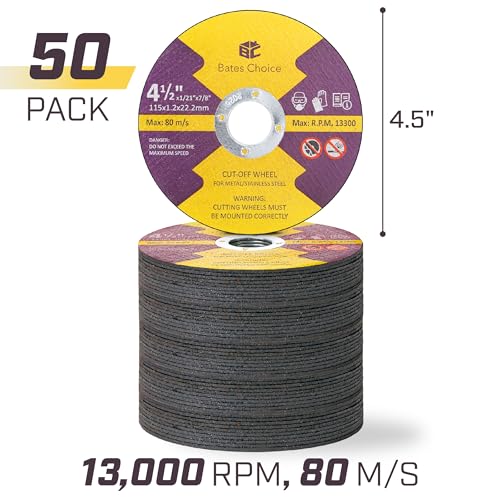 Bates Cutting Wheels - 50 Pack, 4 1/2' x 7/8', Cut Off Wheels for Angle Grinder