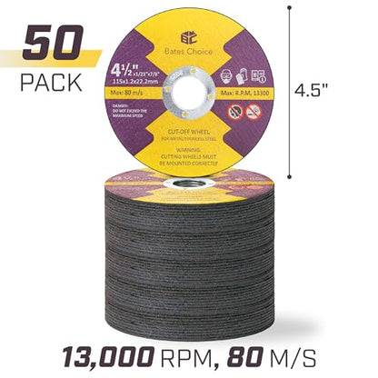Bates Cutting Wheels - 50 Pack, 4 1/2' x 7/8', Cut Off Wheels for Angle Grinder