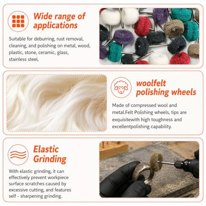 90-Piece Abrasive Buffing & Polishing Wheel Set - 1/8" Shank, 1" (25mm) 80-800 Grit, 15 Wool Felt Buffing Wheels, Rotary Tool Polishing Kit for Metal, Jewelry, Wood, Glass - color: Green 90Pcs