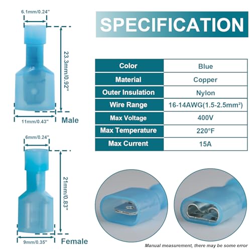 120PCS Spade Connectors, 16-14AWG Spade Terminal, Female and Male - size: 16-14AWG (120PCS)