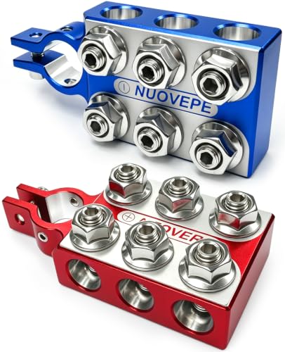 12-Way Car Battery Terminal Connectors, 6 x 2/0 Ports, M8 Studs - color: 6 x 2/0 Ports + 6 M8 Studs
