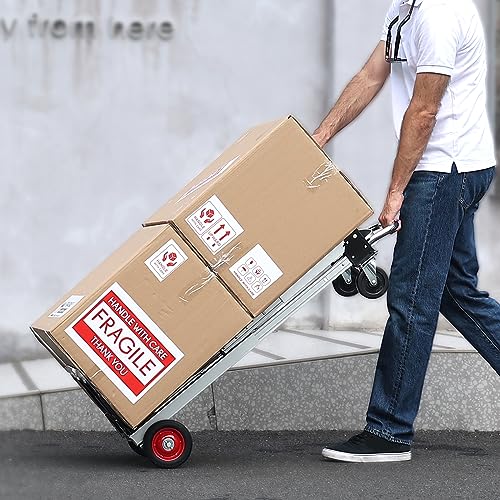 VEVOR Aluminum Folding Hand Truck, 2 in 1 Design 400 lbs Capacity, Heavy Duty Industrial Collapsible cart, Dolly Cart with Rubber Wheels for Transport and Moving in Warehouse, Supermarket, Garden - size: 400 lbs