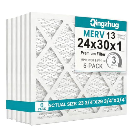 24x30x1 MERV 13 (6-Pack) Pleated Air Filter (Actual Size: 23.75"x29.75"x0.75") MPR 1900 & FPR 10, Furnace Air Filters 24x30x1 air filter - size: 24x30x1 6-Pack