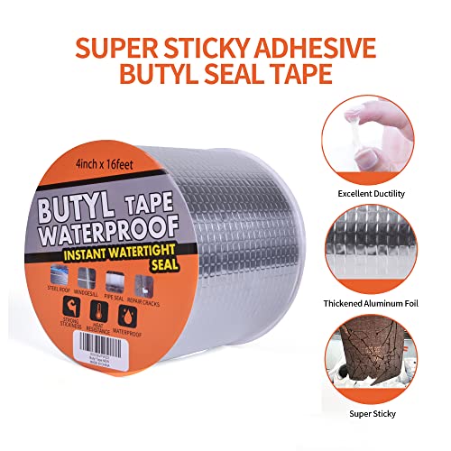 TAPEBEAR Butyl Tape Aluminum Waterproof Sealing Tape 4" x 16Feet - size: 100mm x 5m