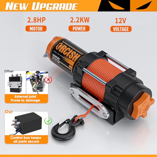 ORCISH 4500 LB 12V Electric Winch, ATV/UTV Winch Kit with Synthetic Rope - size: 4500 lb