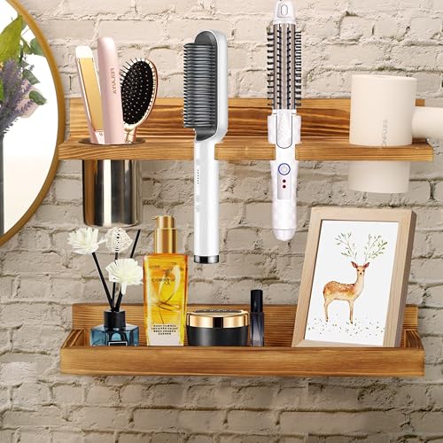 MRPAPA Hair Tool Organizer Wall Mount 2 Layer Wooden Blow Dryer Holder - color: Wooden