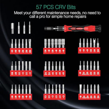ORIA Precision Screwdriver Kit, Mini Screwdriver Set, 61 in 1 with 57 Bits Repair Tools with Flexible Shaft, Extension Rod for Mobile Phone, Smartphone, Tablet, PC, Red - color: Red