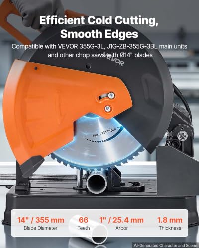 VEVOR Chop Saw Blade 14-in 66 Teeth Cermet-Tipped Metal Cold Cutting Blade - size: 14 in