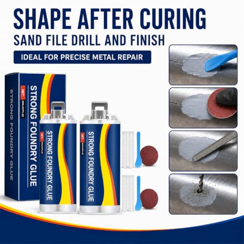 Metal Repair Glue for Steel Aluminum and Iron 2PCS 85ml Strong Foundry Glue for Casting Cracks Holes and Defects High Temperature Resistant Welding Glue, Two-Part Epoxy Metal Filler