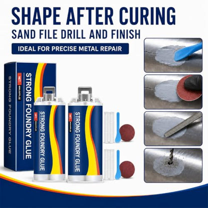 Metal Repair Glue for Steel Aluminum and Iron 2PCS 85ml Strong Foundry Glue for Casting Cracks Holes and Defects High Temperature Resistant Welding Glue, Two-Part Epoxy Metal Filler