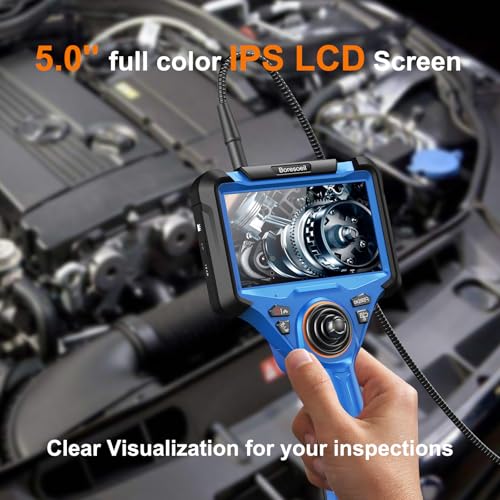 360° Articulating Borescope with 0.25 in Slim Probe, 5" HD 4-Ways Industrial Endoscope Camera with Light, Articulated Flexible Snake Camera for Plumbing & Machinery Inspection