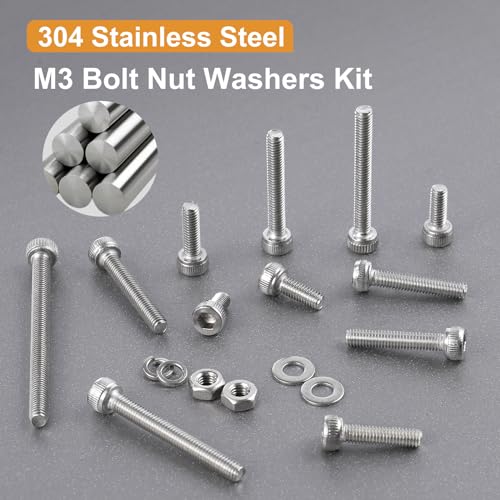 VGBUY 440pcs M3 Screw Assortment Kit, M3 Screws Bolts for 3D Printer DIY, Hex Socket Head Cap Screws Bolts Nuts Washer Kit, 304 Stainless Steel, 25/30/35/40/45mm - size: M3x25/30/35/40/45mm, style: Socket Head