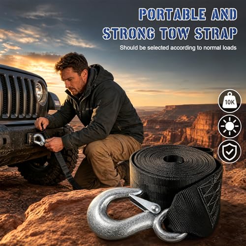 Trailer Winch Strap, 2" x 13.1' 10000 lbs Hand Crank Strap Replacement with Safety Snap Hook, Heavy Duty Strengthened Polyester Emergency Towing Rope for Truck SUV Boat - color: 2"×13.1'