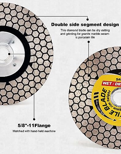 Tile Blade 4.5“ Porcelain Blade with Removable 5/8"-11 Flange Cutting and Grinding for Granite Marble Porcelain Tiles - size: 4.5 Inch-Flange