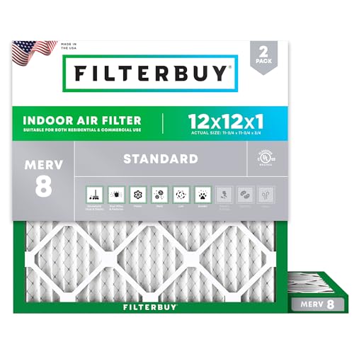Filterbuy 12x12x1 Air Filter MERV 8 Dust & Allergy Defense (2-Pack) - size: 12x12x1