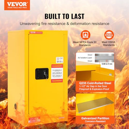 VEVOR Flammable Cabinet, 18" x 18" x 35", Yellow - size: 18" x 18" x 35"