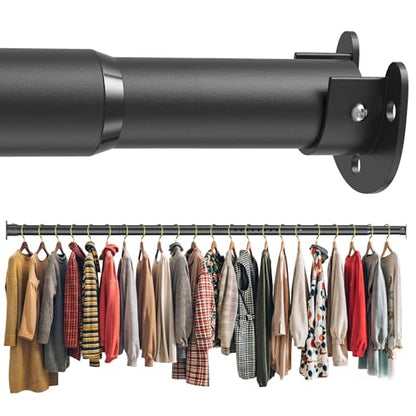 Metal Closet Rod 1.3" Heavy Duty Adjustable Hanging Rod 17-99 Inch - color: Matte Black, size: 17-99 IN