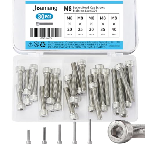 M8 x 20mm 25mm 30mm 35mm 40mm Hex Socket Head Cap Screws Bolts, Stainless Steel 304, Metric Allen Drive, Bright Finish, Fully Threaded, Assortment Kit 30PCS - size: Socket M8x20-40 mm
