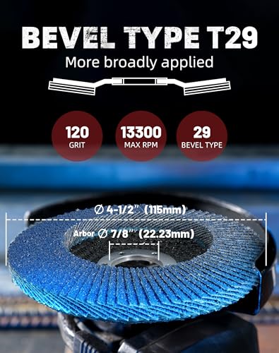 EZARC Zirconia Flap Discs 120 Grit High Density, 4.5x7/8", Type 29, 12-Pack - size: 120 GRIT, style: High Density Version