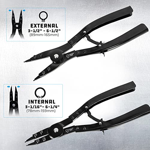 SMOTIVEPRO 16" Snap Ring Pliers Set，2 Piece Internal and External Snap-Ring Pliers Tool Set Heavy Duty, Retaining Ring With Replacement Tips