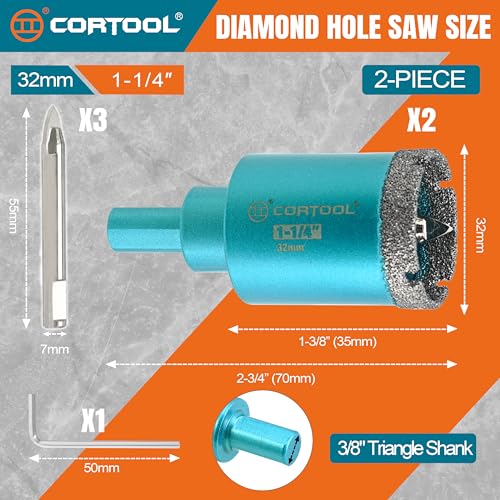 1-1/4 Inch Diamond Hole Saw with Pilot Drill Bit, Diamond Tipped Tile Hole Saws, Dry/Wet Use for Porcelain Tile, Ceramic Pottery, Granite, Stone, Marble, Glass Bottles - 2 Pack - size: 1-1/4 Inch (32mm) 2-Pack
