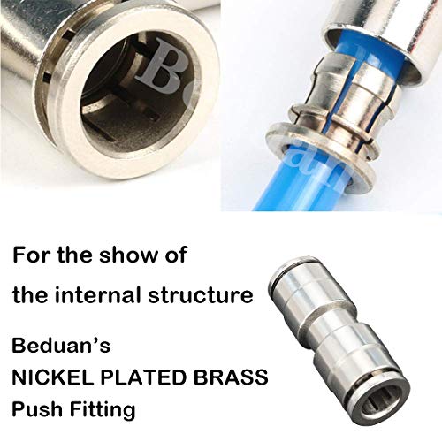 Beduan Push to Connect Fitting 1/4" OD Nickel-Plated Copper Pneumatic Air Fitting Straight Union Tube Connector (Pack of 2) - size: 1/4" OD, style: 2 Pieces