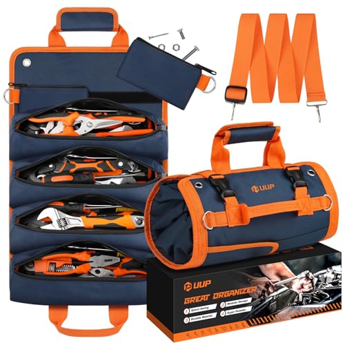 Tool Roll Bag Heavy Duty Tool Bag Gifts for Men Dad Mechanic, Blue Orange - color: Blue Orange