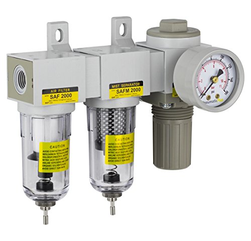 PneumaticPlus SAU2030M-N02G Mini Three Stage Air Drying System, 1/4" NPT - Particulate Air Filter, Coalescing Filter, Air Pressure Regulator Combo - Poly Bowl, Manual Drain