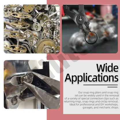 Hilitchi 312Pcs Snap Rings Assortment Kit Manganese Steel C-Clip External Retaining Rings (M4-M28)+ E-Clip External Retaining Ring Assortment Set(1.5mm-10mm) + Snap Ring Plier Set + Tweezer