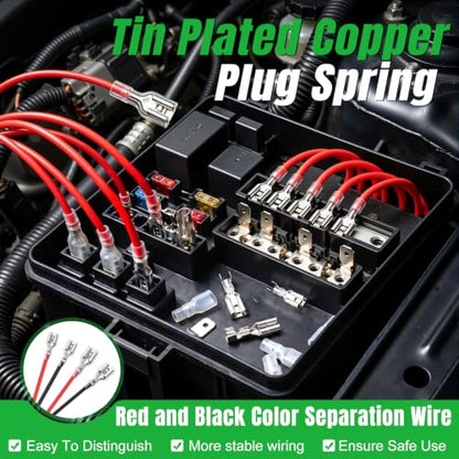 Twidec/20Pcs 4.8mm and 6.3mm Female Spade Crimp Terminal with Insulating Sleeve and Wire Red + Black Female Spade Quick Splice Assortment Kit - size: 4.8mm+6.3mm