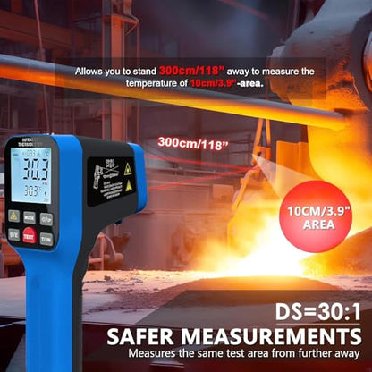 Non-Contact Infrared Thermometer Bluetooth, -50°F to 2912°F (-50°C to 1600°C) High Accuracy Laser Temperature Gun with Button for Cooking, HVAC, Industrial, Home and Automotive (Not for Human)
