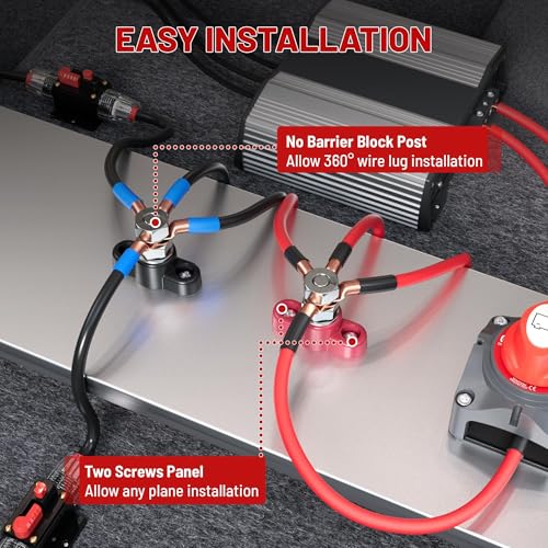 RED WOLF 12V 150A Power Distribution Block 3/8" Single Stud Busbar M10 Terminal Bus Bar 12 Volt DC Battery Junction Post Power for Auto Boat Marine Solar System Positive and Negative (2PC) - size: Single M10 Stud