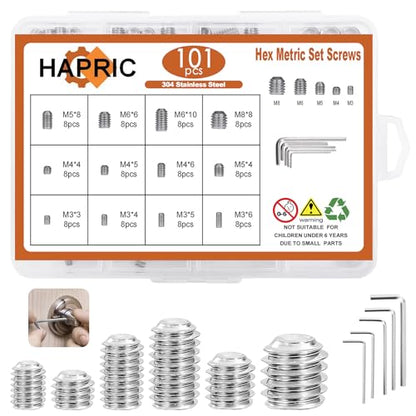 101-Pcs Metric Set Screw Assortment Kit, 304 Stainless Steel, M3-M8 - color: Silver-Metric-101 Pcs