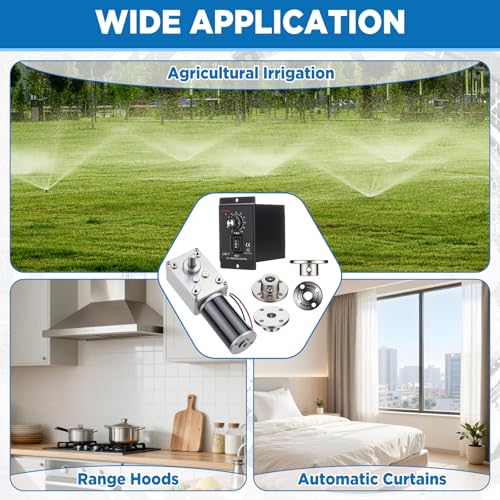 Sabary 6 Piece 12v 12rpm Dc Worm Gear Motor Kit with 20a Pwm Speed Controller for Forward and Reverse Control, High Torque Self-Locking Motor for DIY Automation, Robotics - style: Classic Controler